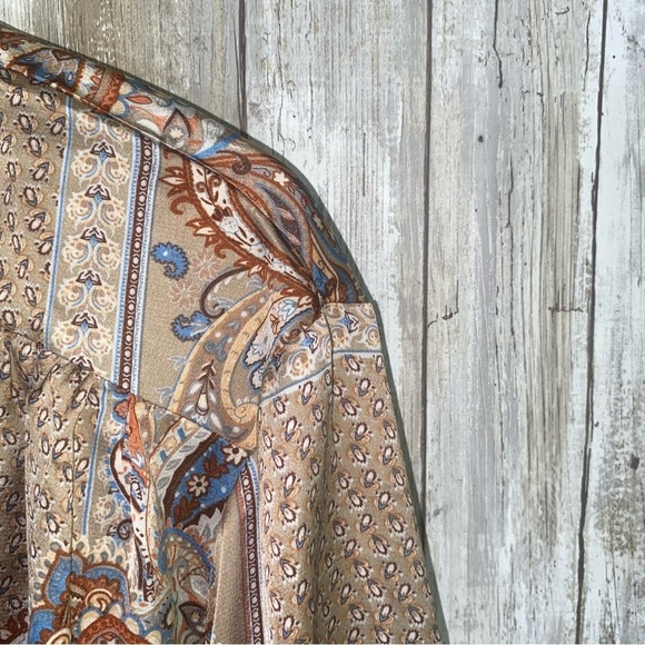 Entro Tan Mixed Print Satin Blouse - Picture 4 of 6